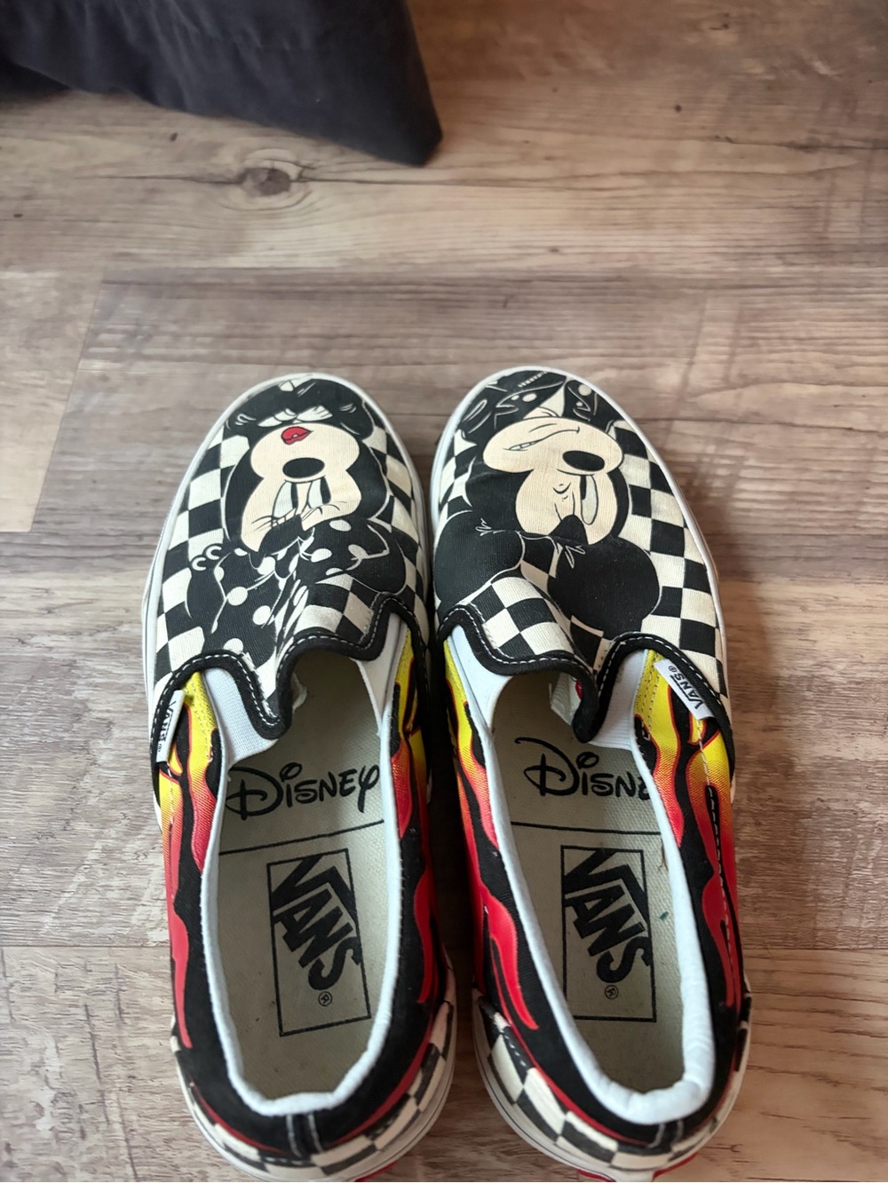 Vans women’s Disney Mickey & Minnie Checkerboard Slip-On Shoes - Black/Yellow - Picture 3 of 5